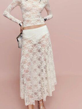 Reformation Mirabelle Knit Skirt Ivory - Size XS